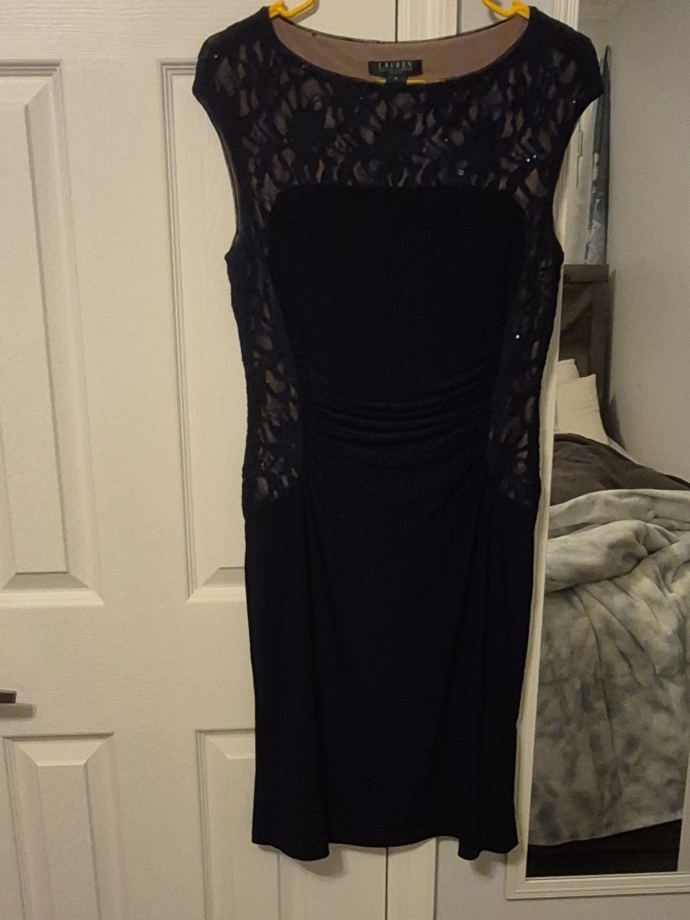 Ralph Lauren Black Lace-Panel Sheath Dress